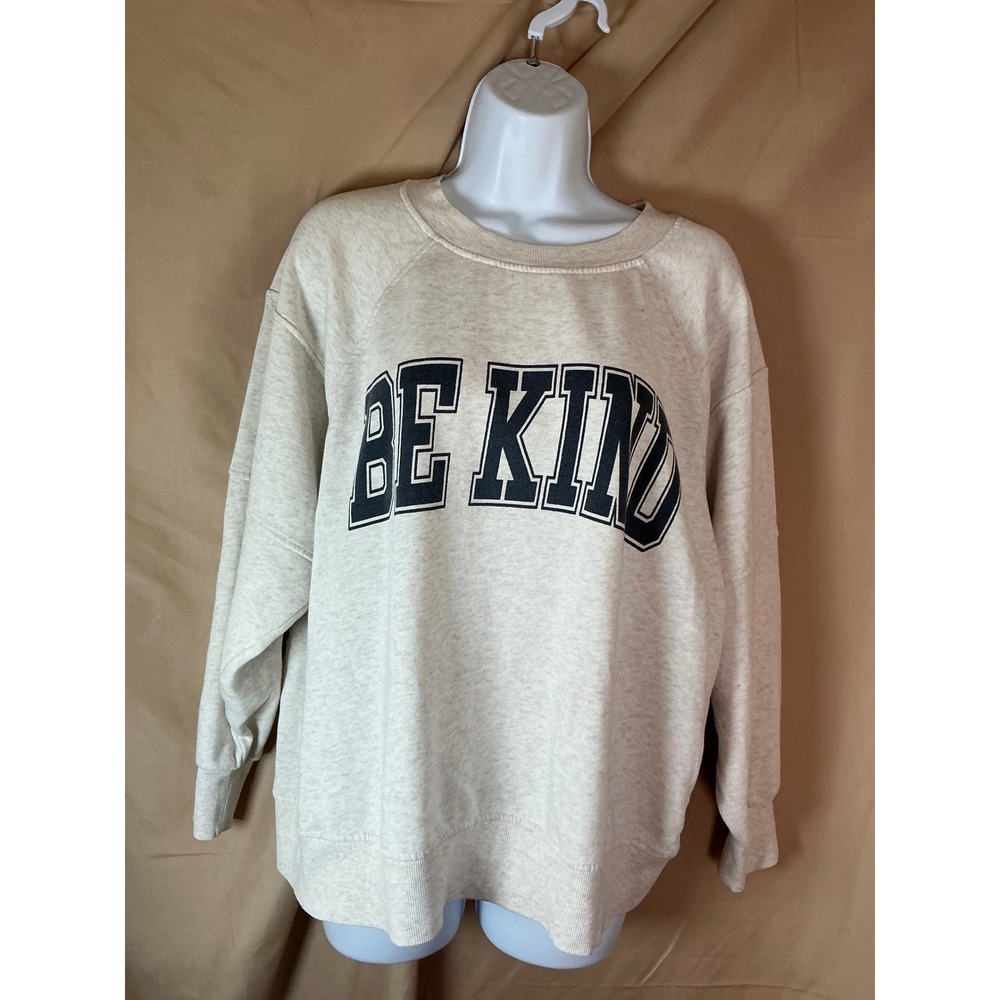 Maurices Pullover Sweatshirt Womens L Heather Oatmeal Excellent Be Kind Graphic